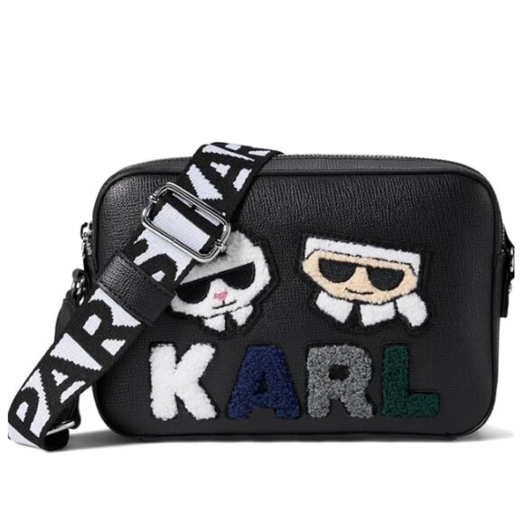 Karl Lagerfeld Maybelle Crossbody Black Felt Ikons Airpods Coin Case Guitar Stra - Picture 8 of 9